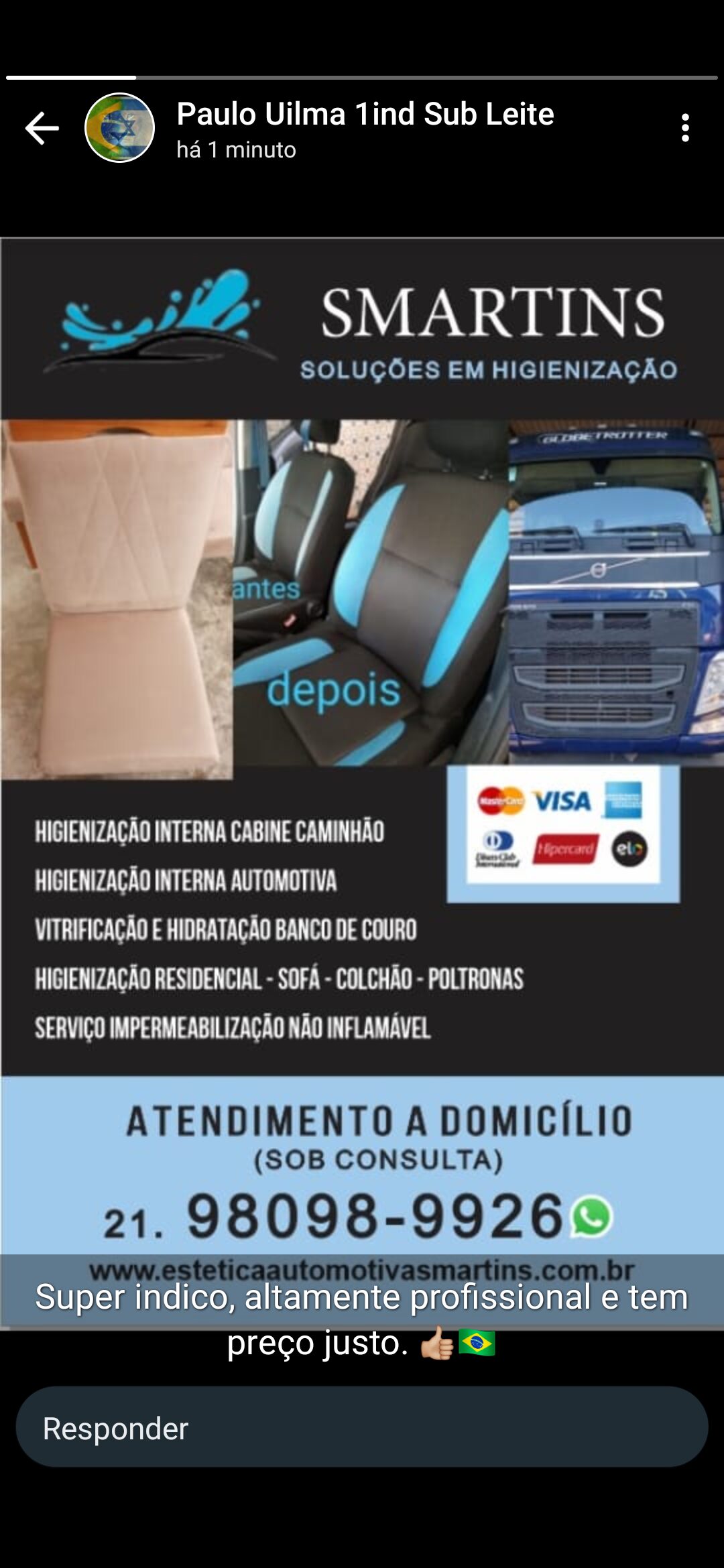 Higienização sofá carro colchão limpeza