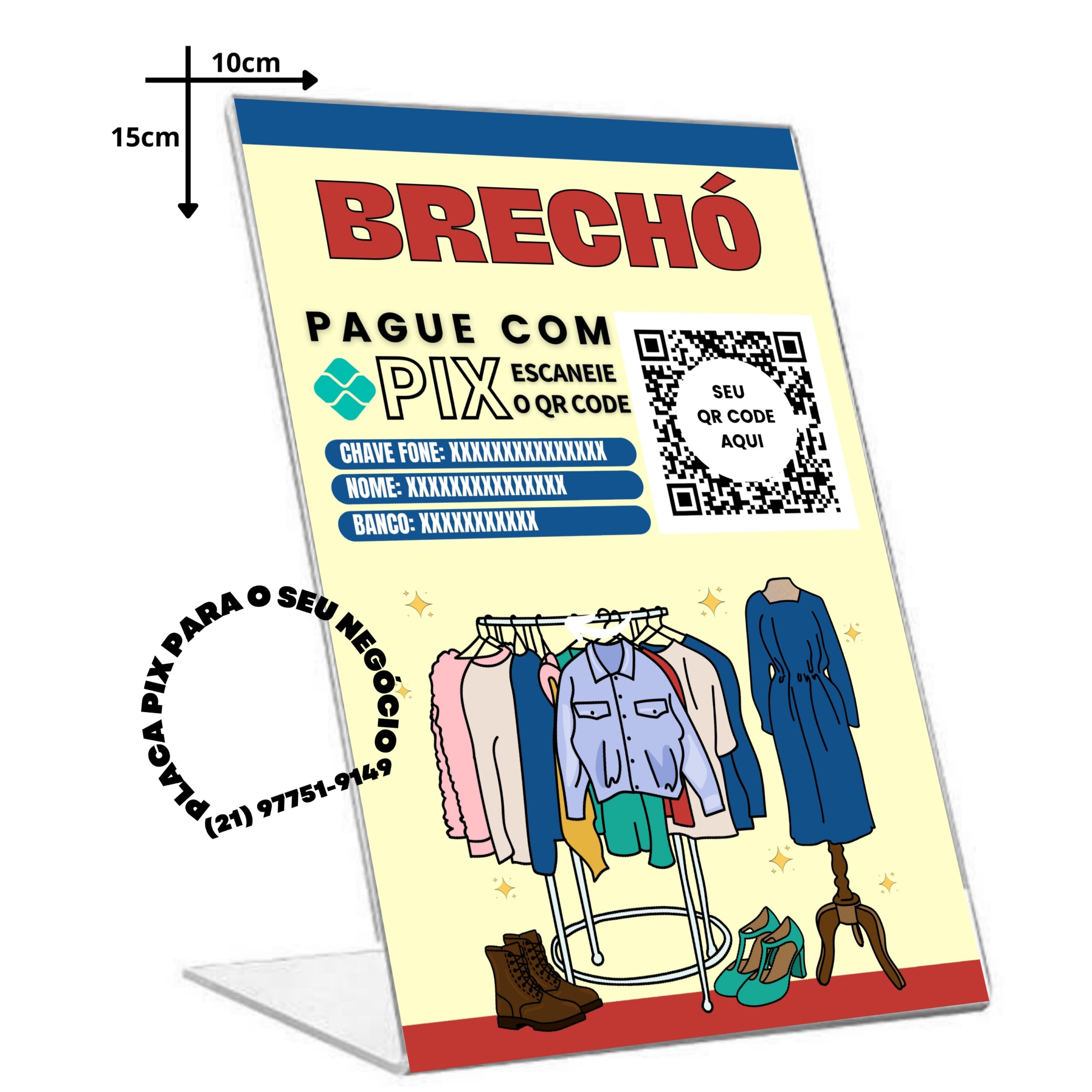 Placa Pix QR Code acrílico 10×15
