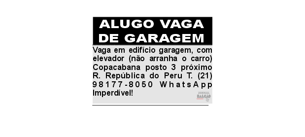 Alugo vaga de garagem Copacabana