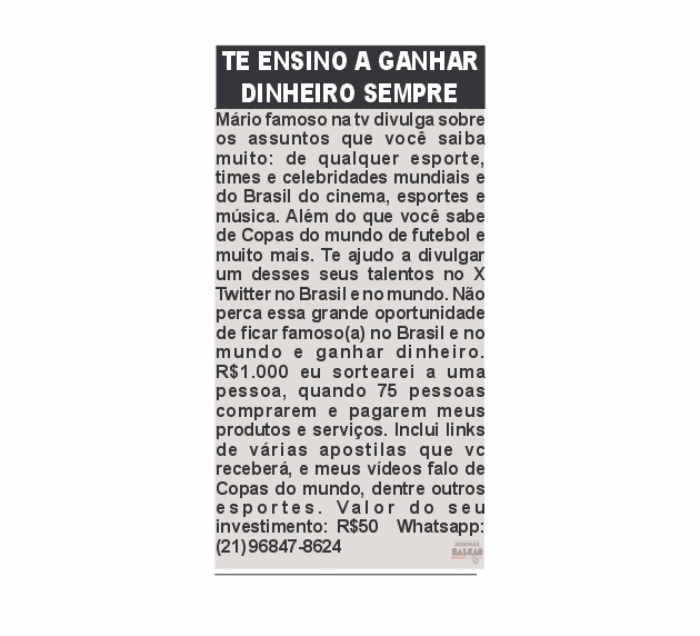 Te ensino à ganhar dinheiro sempre