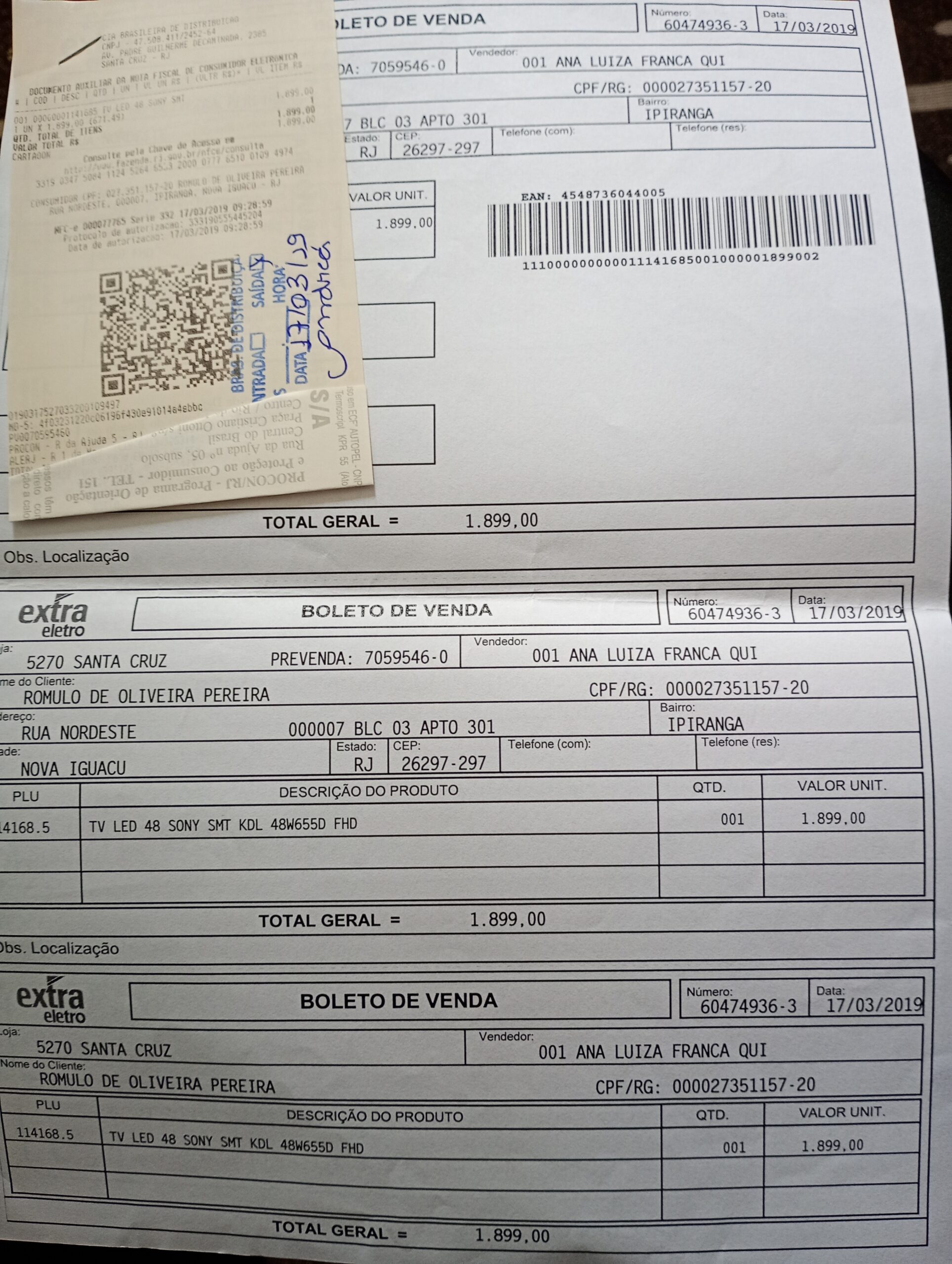 TV smart Sony 48 Bravia nova com defeito