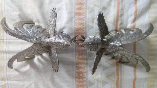 Par de Galinhos de prata antigos.