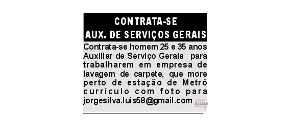 CONTRATA-SE AUXILIAR DE SERVIÇOS GERAIS