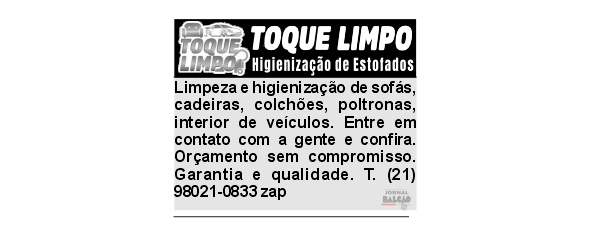 TOQUE LIMPO Higienização de Estofados