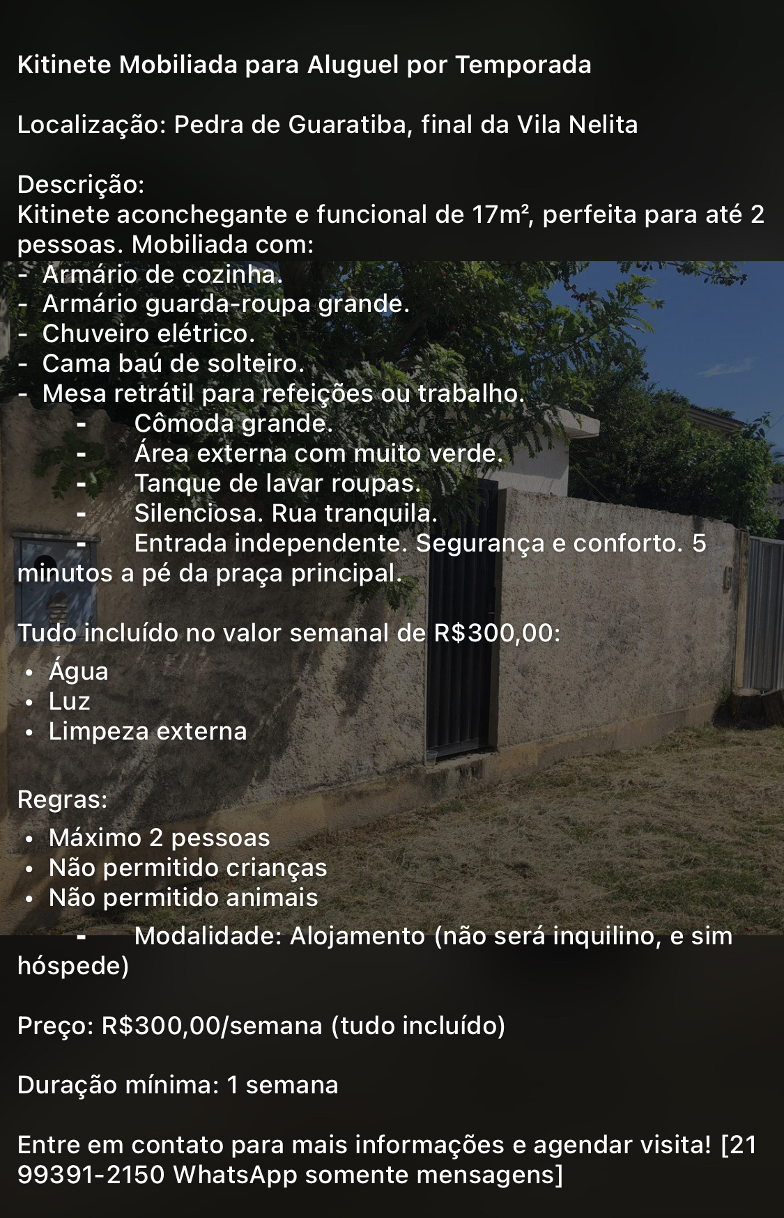 Kitinete Pedra de Guaratiba mobiliada