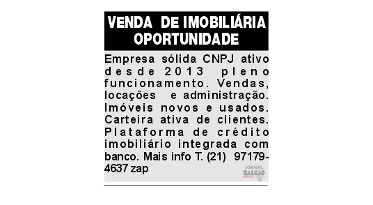 VENDA DE IMOBILIÁRIA OPORTUNIDADE