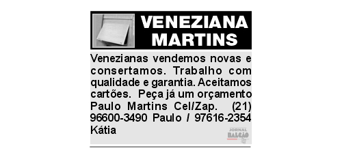 VENEZIANA MARTIN – Venezianas vendemos novas e consertamos